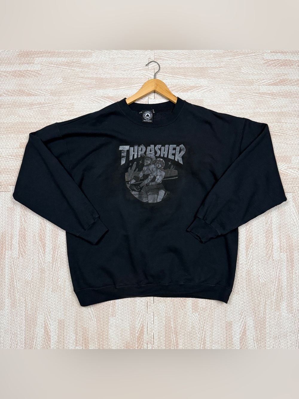 VTG THRASHER Magazine Skateboard Crewneck Sweater Motorcycle Girls Size *L *Read